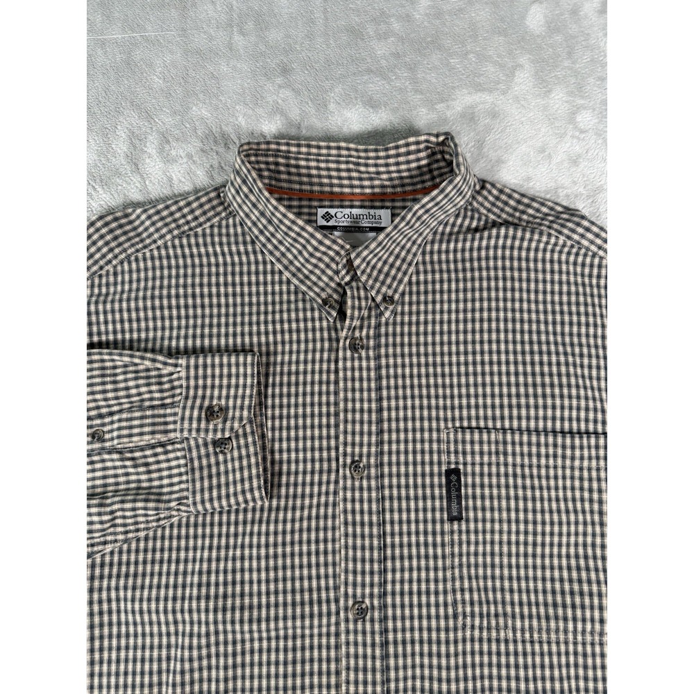 Columbia‎ Shirt Mens XL Tan Green Plaid Button Up Long Sleeve